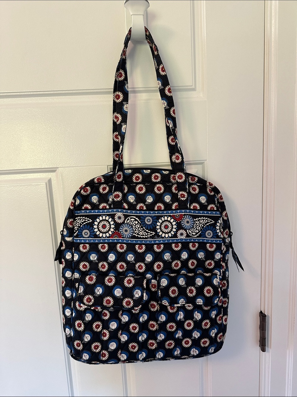 Vera Bradley Quilted Floral Tote in Navy, Red & White